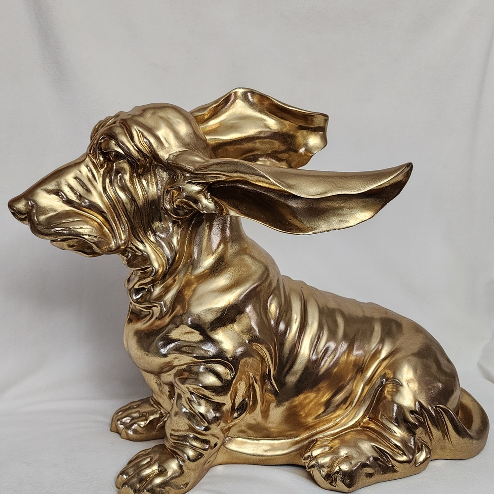 Gold Ceramic Basset Hound Figurine - Decorative Home Art LIFE SIZE 20"X30" - Picture 2 of 11